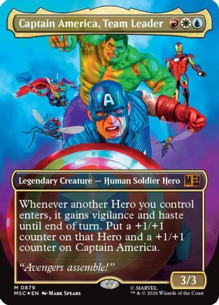 Captain America, Team Leader (Borderless) (879) Surge Foil - Commander: Marvel Super Heroes