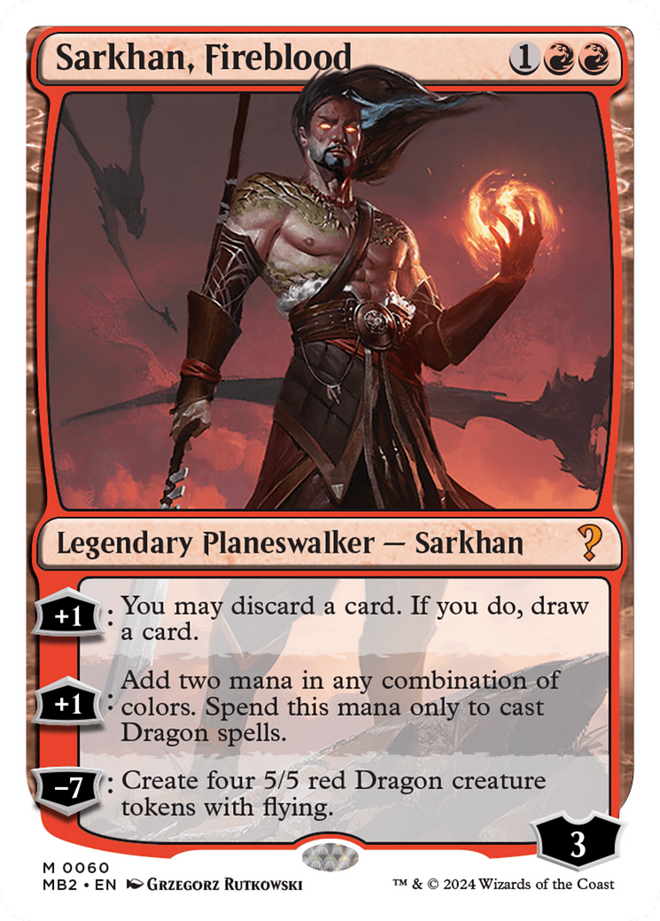 Sarkhan, Fireblood (White Border) [Mystery Booster 2] | Silver Goblin