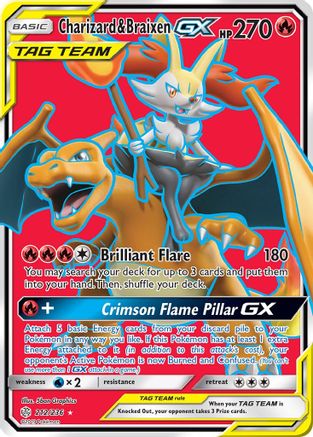 Charizard & Braixen GX (Full Art) (212) Holofoil - Cosmic Eclipse