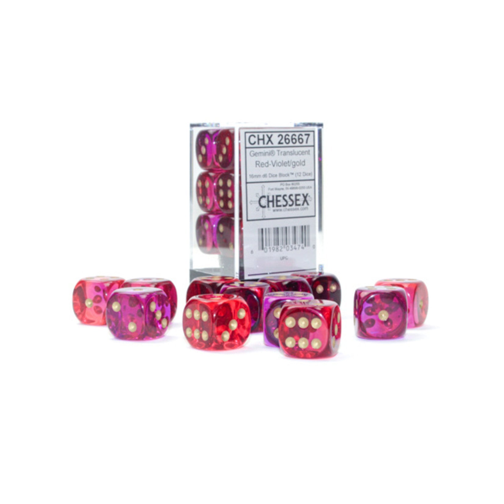 Chessex Gemini Translucent Red-Violet/Gold 12d6 16mm | Silver Goblin