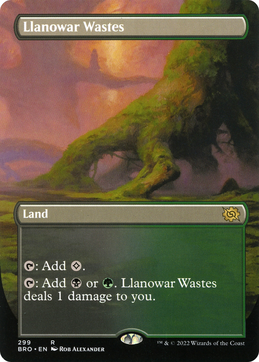 Llanowar Wastes (Borderless Alternate Art) [The Brothers' War] Foil