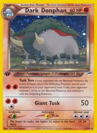 Dark Donphan (3) (1st Edition) Holofoil - Neo Destiny