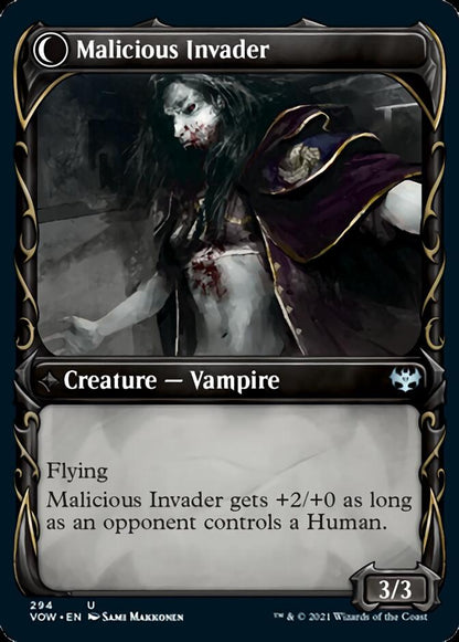 Innocent Traveler // Malicious Invader (Showcase Fang Frame) [Innistrad: Crimson Vow] Foil