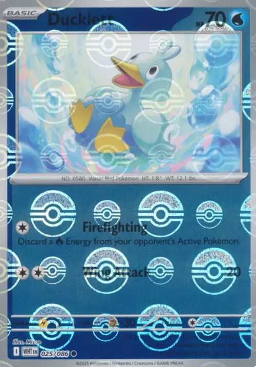 Ducklett (Poke Ball Pattern) (25) Reverse Holofoil - White Flare