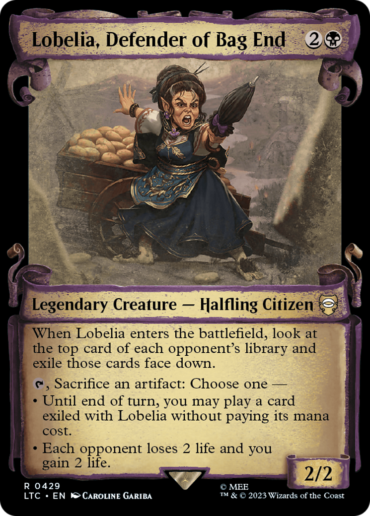 Lobelia, Defender of Bag End (Showcase Scrolls) (Showcase) (429) Foil - Tales of Middle-earth Commander