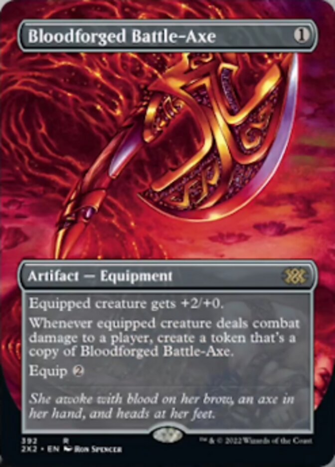 Bloodforged Battle-Axe (Borderless Alternate Art) [Double Masters 2022] | Silver Goblin