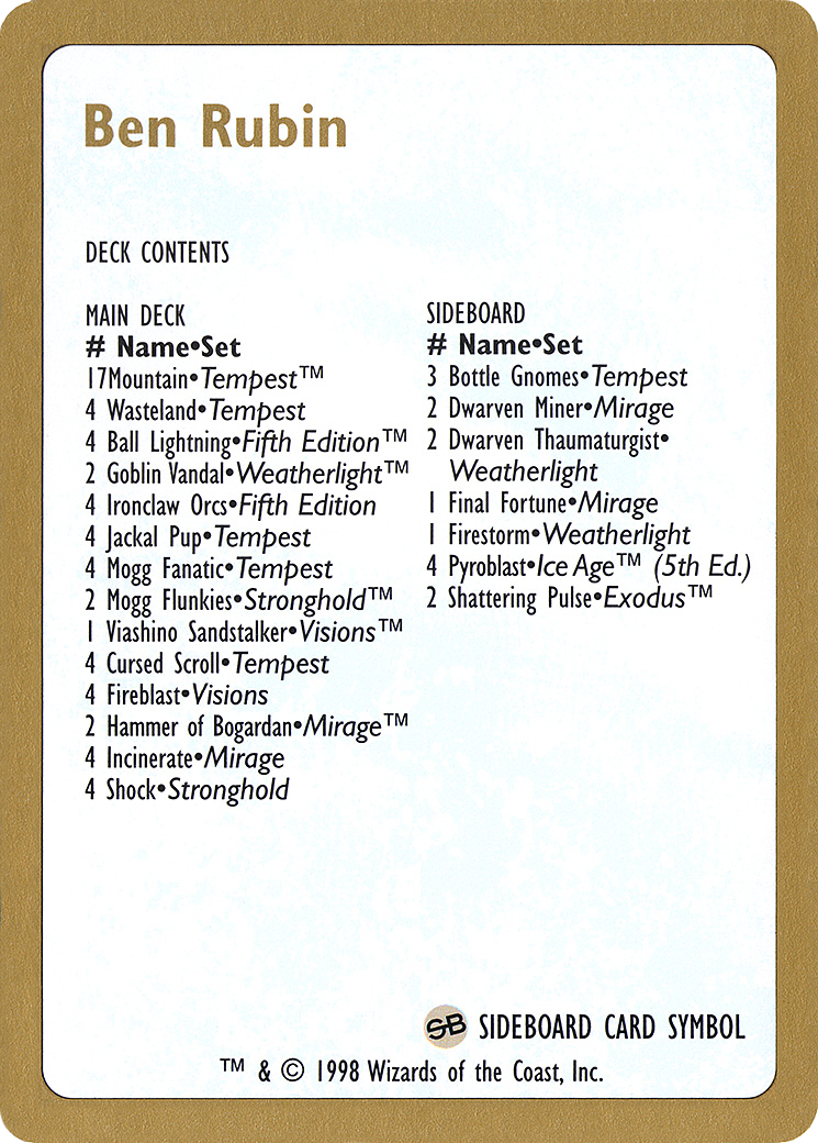 Ben Rubin Decklist [World Championship Decks 1998]