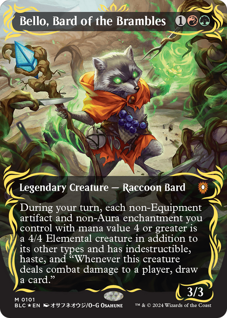 Bello, Bard of the Brambles (Borderless) (Raised Foil) [Bloomburrow Commander] | Silver Goblin