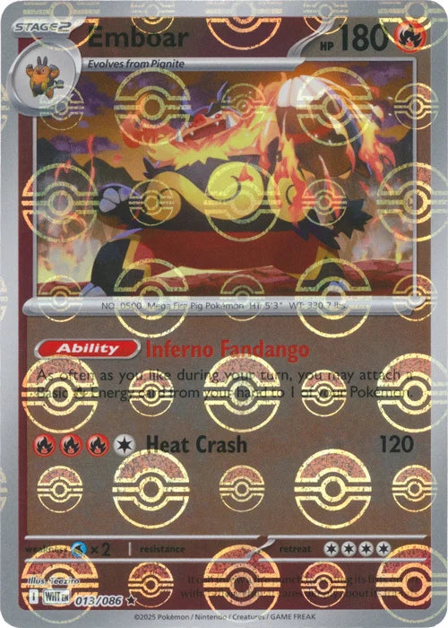 Emboar (Poke Ball Pattern) (13) Reverse Holofoil - White Flare