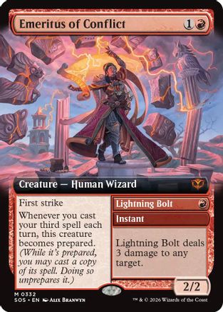 Emeritus of Conflict // Lightning Bolt (Extended Art) (332) Foil - Secrets of Strixhaven