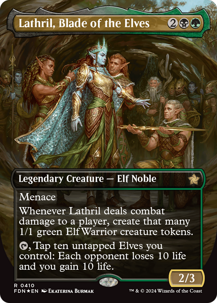 Lathril, Blade of the Elves (Borderless) (Mana Foil) [Foundations] | Silver Goblin