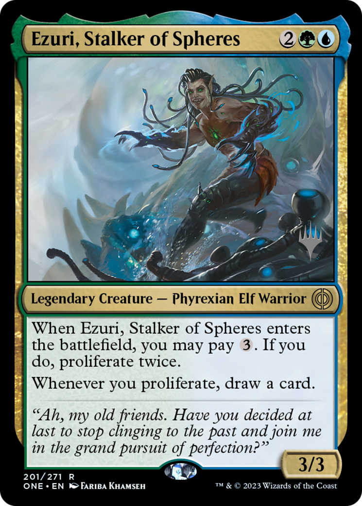 Ezuri, Stalker of Spheres (Promo Pack) [Phyrexia: All Will Be One Promos] | Silver Goblin