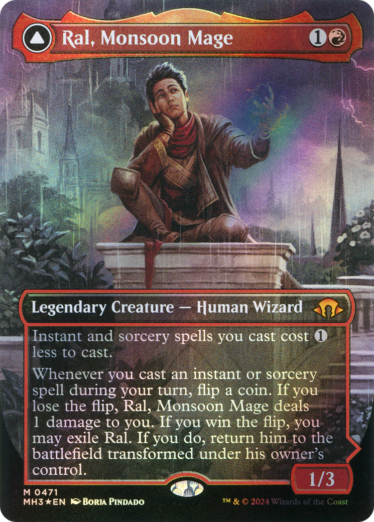 Ral, Monsoon Mage // Ral, Leyline Prodigy (Borderless) (Textured Foil) [Modern Horizons 3] | Silver Goblin