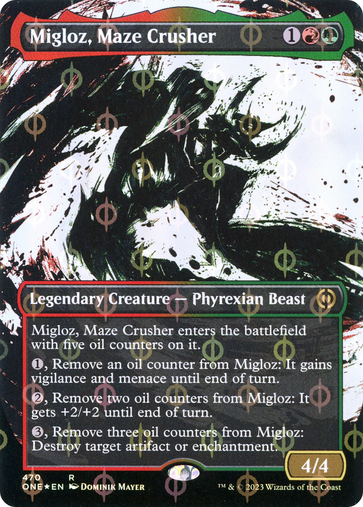 Migloz, Maze Crusher (Borderless Ichor Step-and-Compleat Foil) [Phyrexia: All Will Be One]