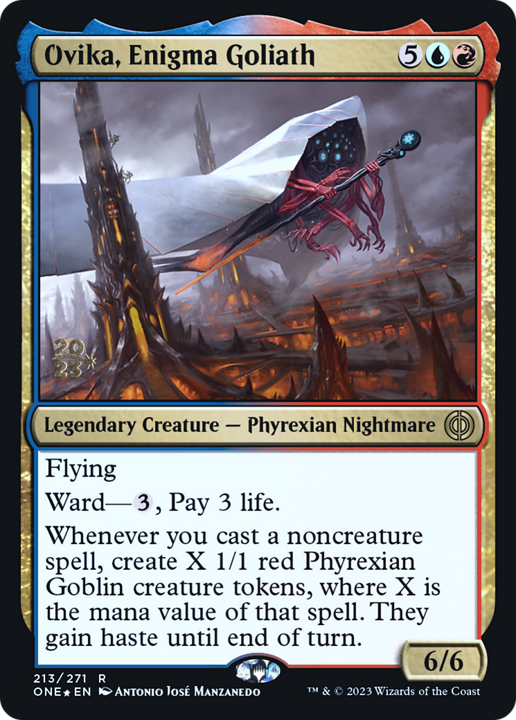 Ovika, Enigma Goliath [Phyrexia: All Will Be One Prerelease Promos] | Silver Goblin