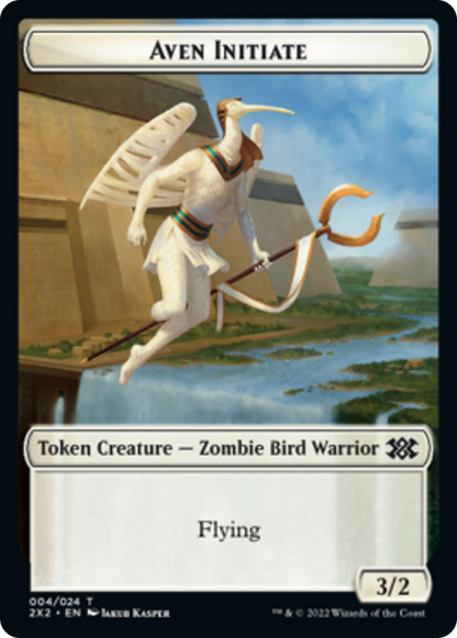 Worm // Aven Initiate Double-Sided Token [Double Masters 2022 Tokens] Foil