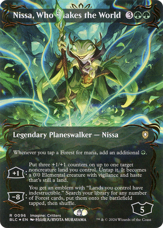 Nissa, Who Shakes the World (Borderless) (Raised Foil) [Bloomburrow Commander]