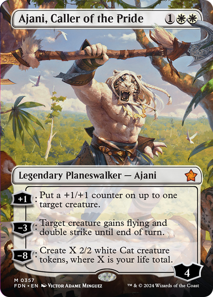 Ajani, Caller of the Pride (Borderless) [Foundations] | Silver Goblin