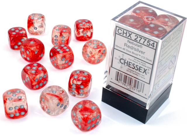 Chessex Luminary Nebula Red/Silver 12d6 16mm | Silver Goblin