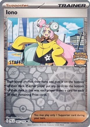 Iono (Regional Championships) [Staff] (185) Reverse Holofoil - League & Championship Cards