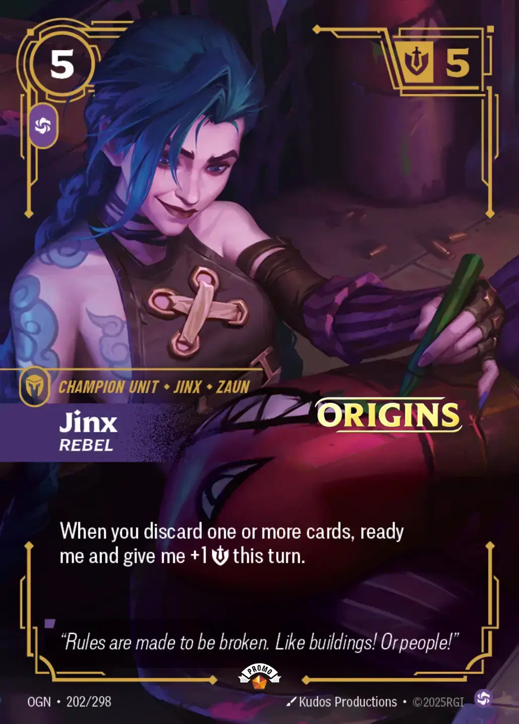 Jinx – Rebel (Stamped Champion) (202) Foil - Riftbound Promotional Cards