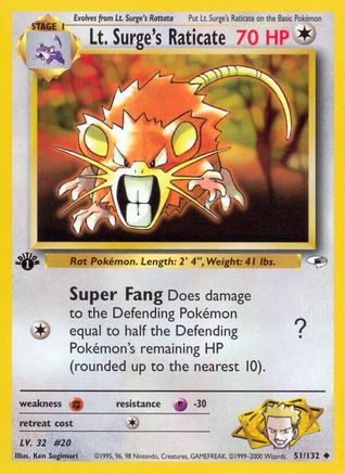Lt. Surge's Raticate (51) (1st Edition) - Gym Heroes