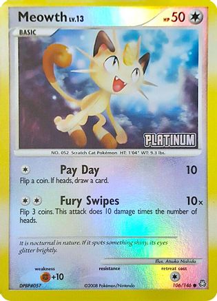 Meowth (Platinum) (106) Reverse Holofoil - Burger King Promos