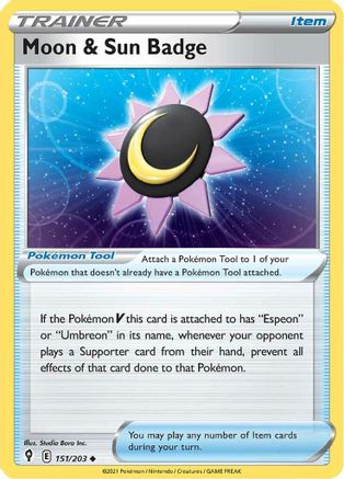 Moon & Sun Badge (151) Reverse Holofoil - Evolving Skies