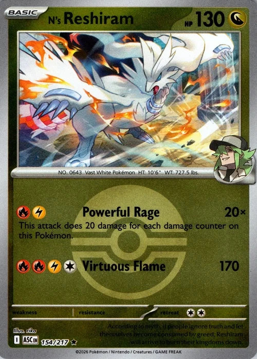 N's Reshiram (Poke Ball) (154) Reverse Holofoil - Ascended Heroes