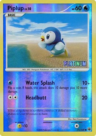 Piplup (Platinum) (71) Reverse Holofoil - Burger King Promos