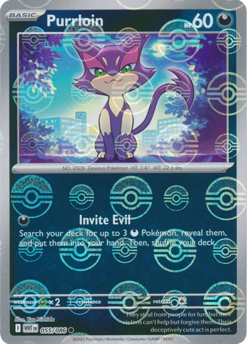 Purrloin (Poke Ball Pattern) (55) Reverse Holofoil - White Flare