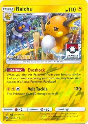 Raichu (League Challenge) [1st Place] (41) Reverse Holofoil - League & Championship Cards