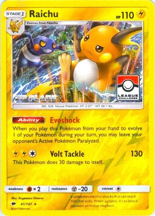 Raichu (League Challenge) [2nd Place] (41) Reverse Holofoil - Burning Shadows
