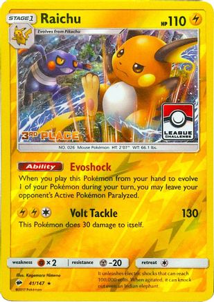 Raichu (League Challenge) [3rd Place] (41) Reverse Holofoil - League & Championship Cards