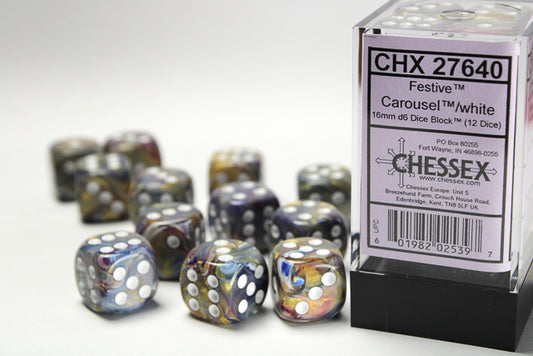 Chessex Festive Carousel/White 12d6 16mm