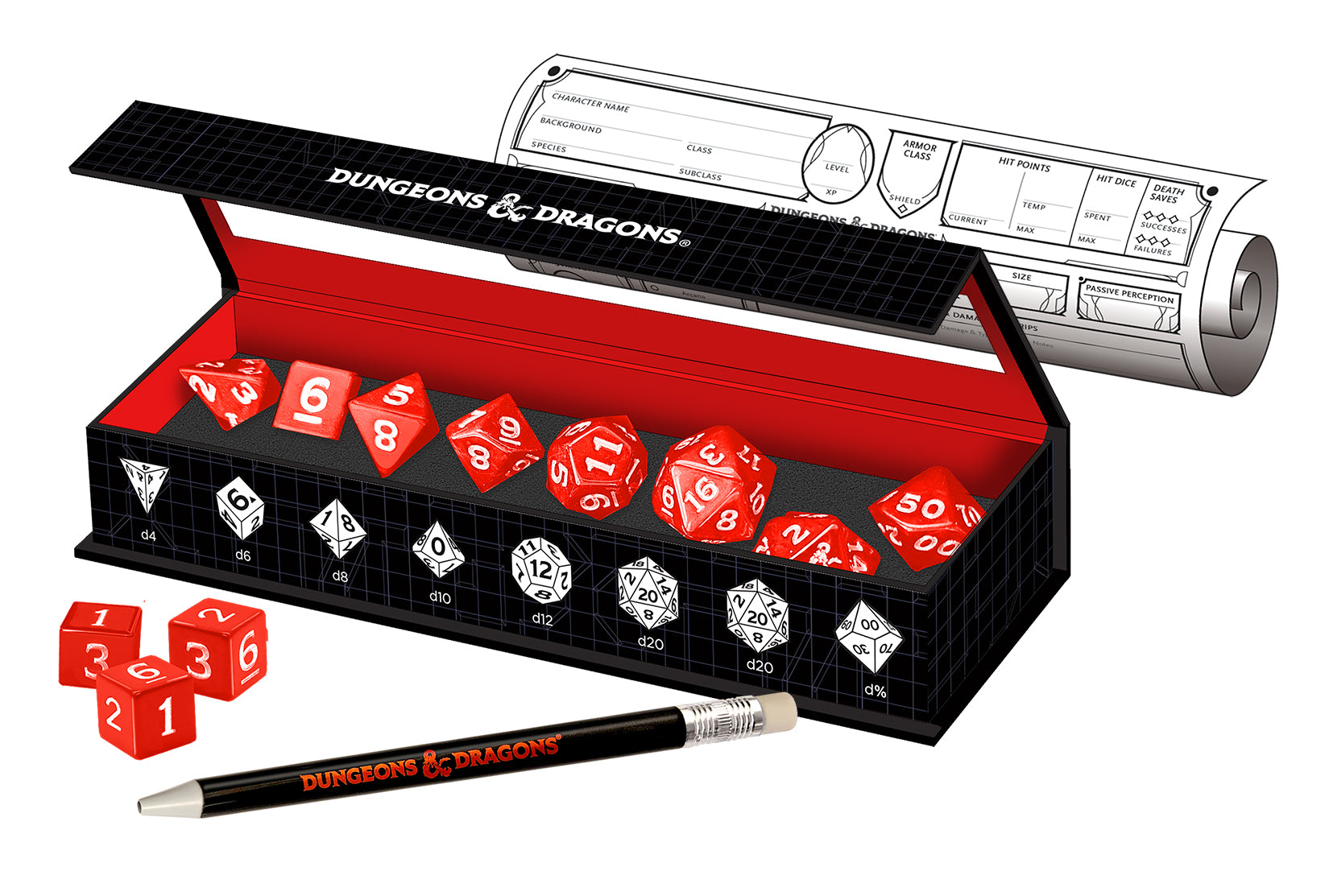 Dungeons & Dragons - New Adventurer Red Dice Set | Silver Goblin