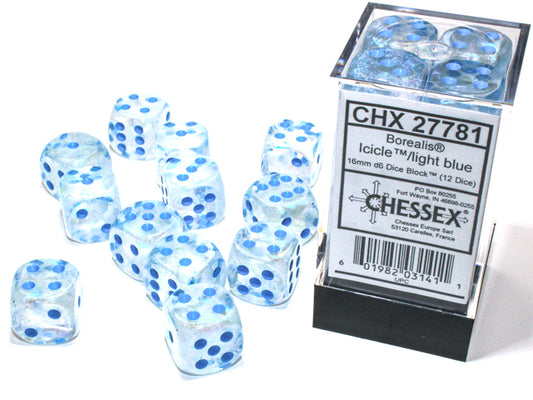 Chessex Luminary Borealis Icicle/Light Blue 12d6 16mm