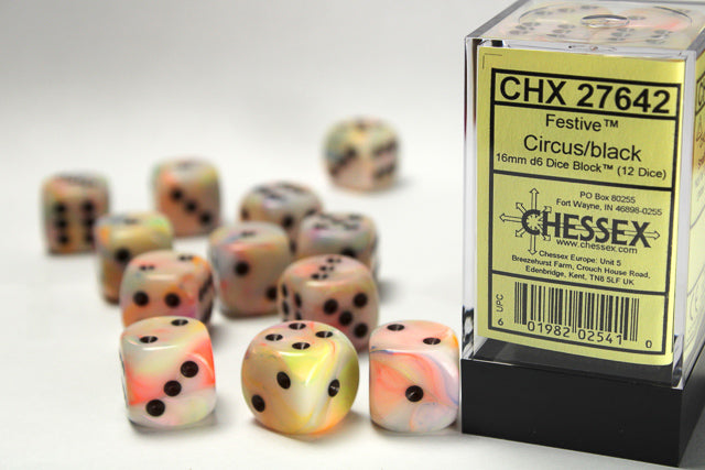 Chessex Festive Circus/Black 12d6 16mm | Silver Goblin