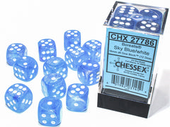 Chessex Luminary Borealis Sky Blue/White 12d6 16mm | Silver Goblin