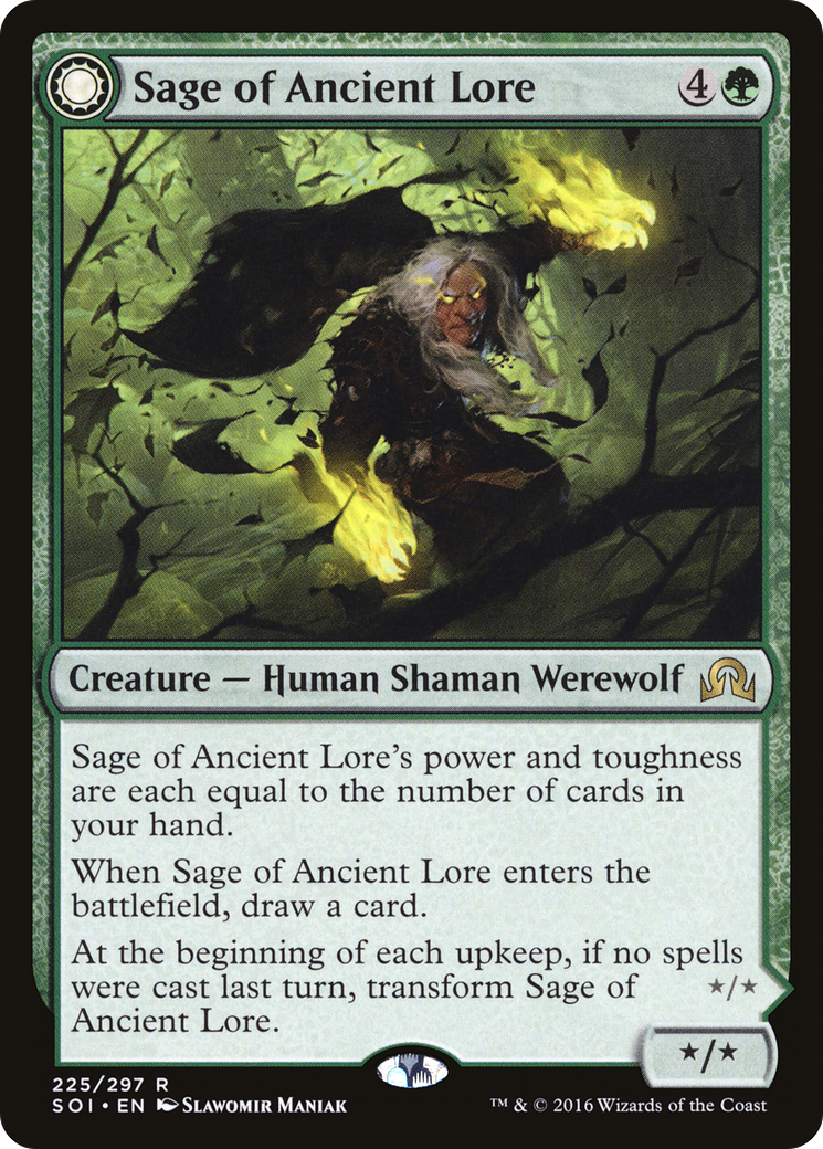 Sage of Ancient Lore // Werewolf of Ancient Hunger (225) Foil - Shadows over Innistrad