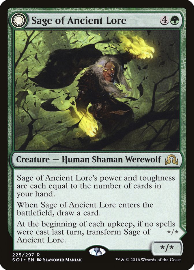 Sage of Ancient Lore // Werewolf of Ancient Hunger (225) Foil - Shadows over Innistrad