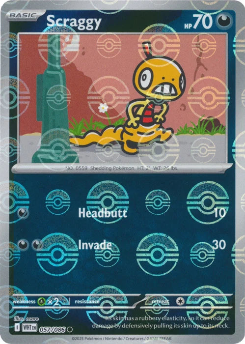 Scraggy (Poke Ball Pattern) (57) Reverse Holofoil - White Flare
