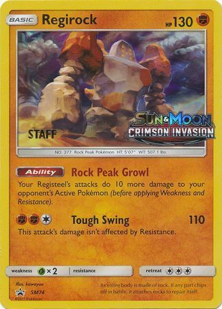 Regirock (Prerelease) [Staff] (SM74) Holofoil - Black Star Promos