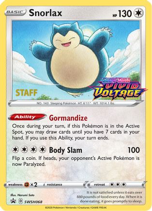 Snorlax (Prerelease) [Staff] (SWSH068) Holofoil - Black Star Promos