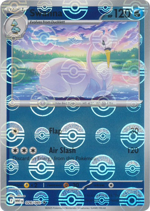 Swanna (Poke Ball Pattern) (26) Reverse Holofoil - White Flare