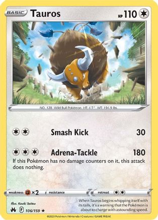 Tauros (106) Reverse Holofoil - Crown Zenith