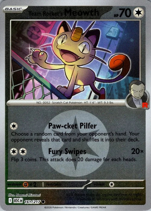 Team Rocket's Meowth (Energy Symbol Pattern) (161) Reverse Holofoil - Ascended Heroes