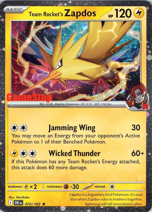 Team Rocket's Zapdos (Cosmos Holo) (Gamestop Exclusive) (70) Holofoil - Miscellaneous Cards & Products