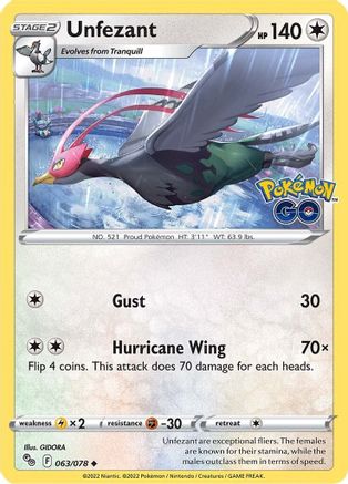 Unfezant (63) Reverse Holofoil - Pokemon GO
