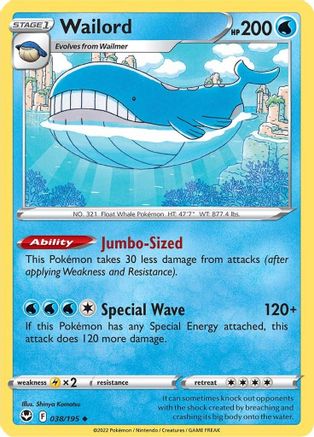 Wailord (38) Reverse Holofoil - Silver Tempest